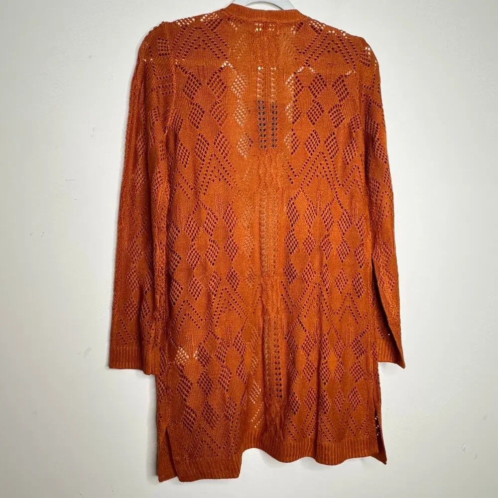 Market & Spruce Cecily Pointelle Open Duster Cardigan Orange NWT Size Small